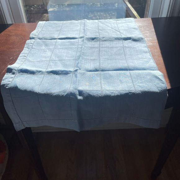 LOT of 3 Vintage Organza Linen Pale Blue Tea Towel & Tablecloth - Picture 5 of 10